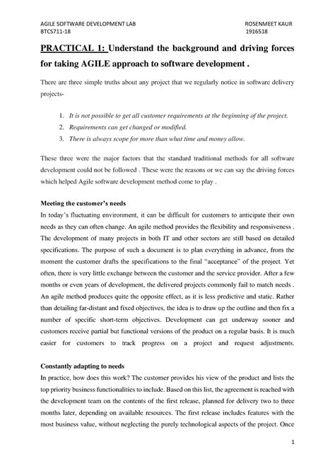 Practical 1 Agile LAB - BTCS711-18 1916518 PRACTICAL 1: Understand the ...