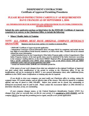 Fillable Online wvminesafety INDEPENDENT CONTRACTORS Certificate of ...