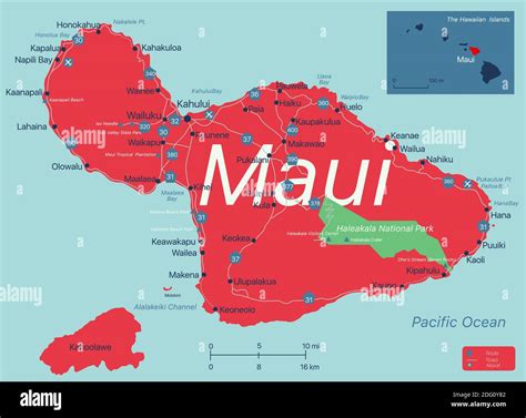Maui island detailed editable map with with cities and towns ...