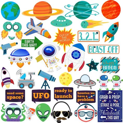 Buy Outer Space Photo Booth Props, 41pcs BizoeRade Astronaut and Alien ...