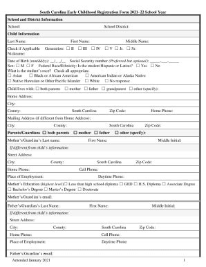 Fillable Online South Carolina Early Childhood Registration Form 202122 ...
