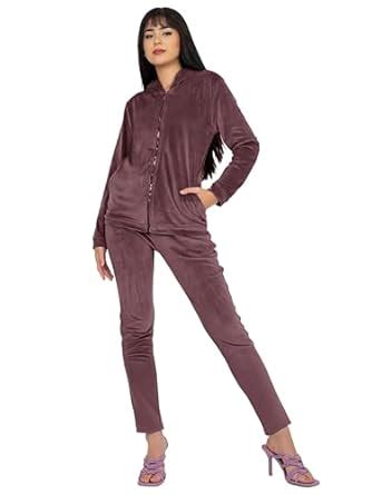 Buy Diva Story Velvet Hoodie and Pants Set Track Suit for Women | Side ...