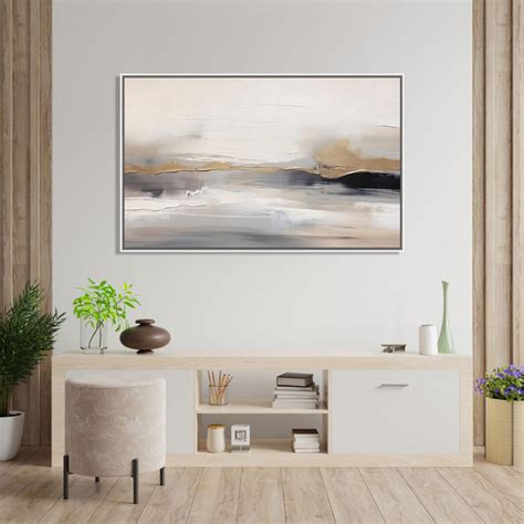 Handmade abstract painting on canvas with white, grey, beige tones.