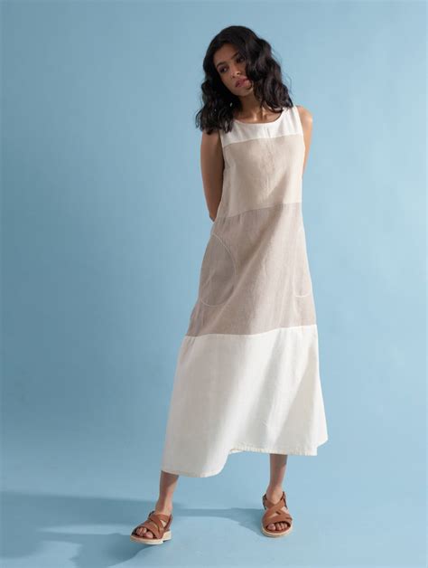 Buy Miki Color-Blocked Linen Dress - Dawn | Womens Clothing Online – Manan