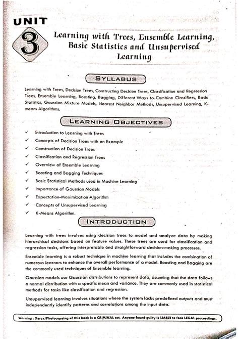 ML Unit 3: Learning with Trees, Ensemble Learning, and Basic Statistics ...