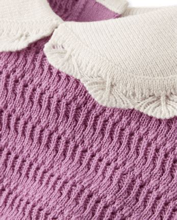 Girls Short Sleeve Crochet Peter Pan Sweater - Magical Meadows - PURPLE ...