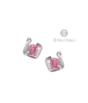 Sterling Silver Puya Collection Pink Stone Stud For Women - Silver Palace