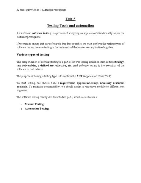 Unit 5 Updated - Unit 5 Testing Tools and automation As we know ...