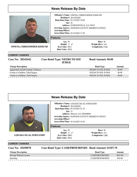 Dawson County Sheriff's Office Arrest Report 1/13 - 1/20/2025 ...
