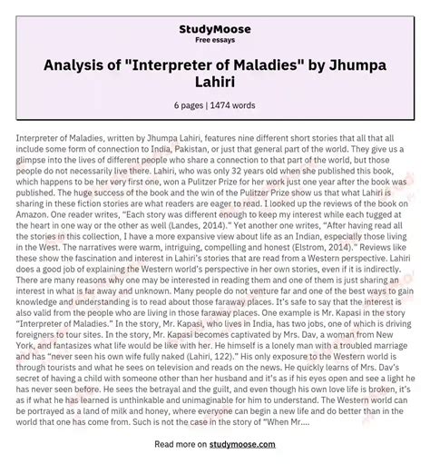 Interpreter Of Maladies Summary