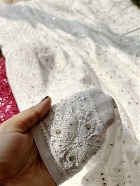 White Rutvi Viscose Chikankari Embroidered Saree – Chikanlabel Luxe