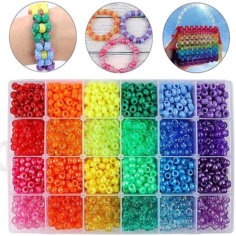 Quefe 2880pcs Pony Beads Kit, Kandi Beads for Hair, Rainbow Beads ...