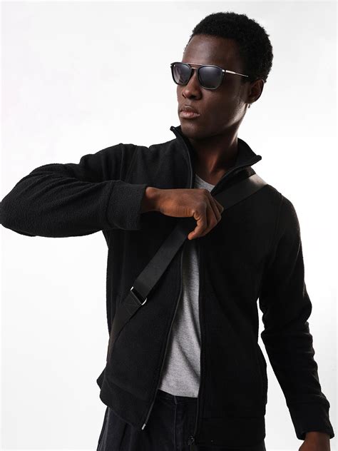 Men's Black Solid Mock Collar Full Sleeves Open Front Jacket – DENNIS LINGO
