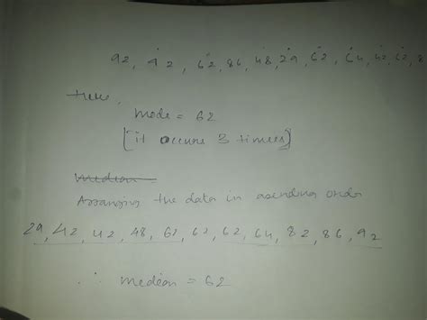 Find the median and mode respectively of the given data. 92, 42, 62, 86 ...