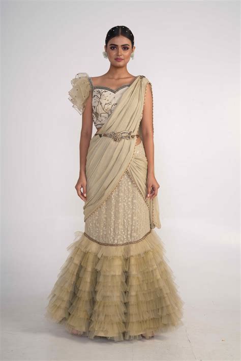 Sage Green fish cut Lehenga Set – Merge Design