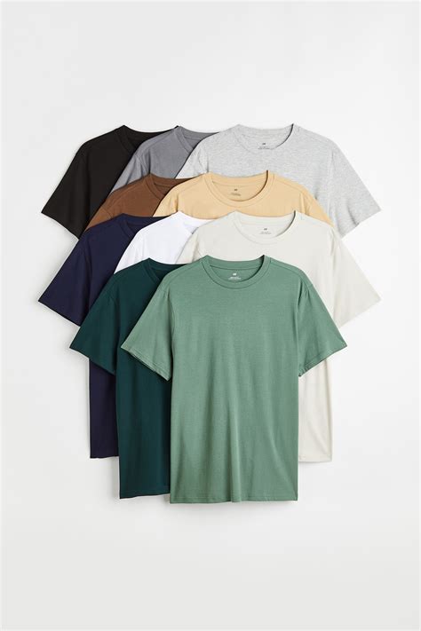 Men’s Green/Blue/Yellow 10-pack Regular Fit Round-neck T-shirts | H&M IN