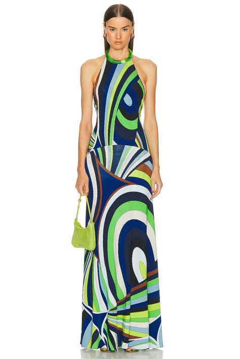 Emilio Pucci Halter Maxi Dress in Verde & Avio | FWRD