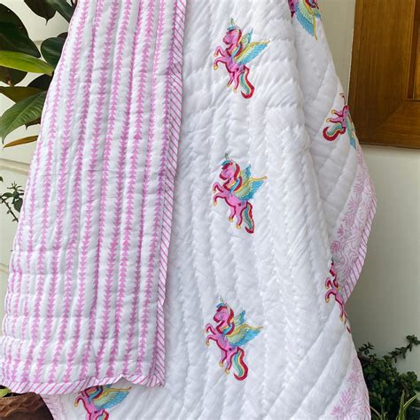 Unicorn Kids Quilt Handblock Printed – Kapaas Katha
