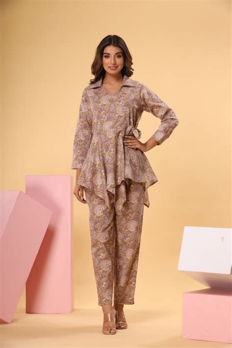 Buy online coffee tie up co-ord set for women – Savistudio