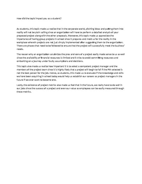 art and appreciation - How did the topic impact you as a student? As ...