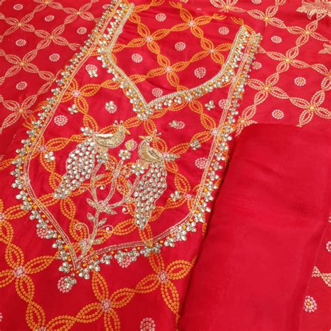 Royal Red Bandhani Silk - Beautiful Peacock motif with Kudan Highligted ...