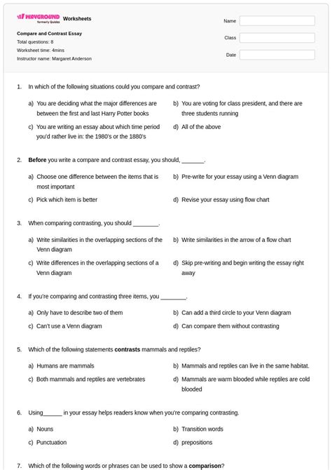 50+ Compare and Contrast Essay worksheets on Wayground | Free & Printable