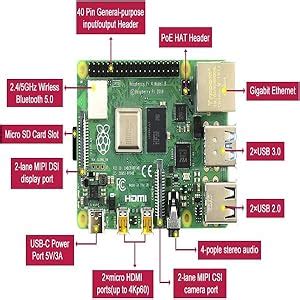Raspberry Pi 4 Model B 4GB RAM DDR4 64-bit SoC @ 1.5GHz CPU Single ...