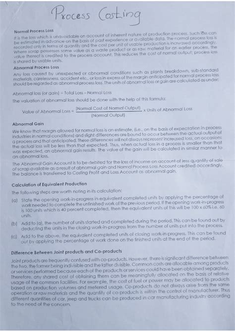 Process costing - It's a lecture note - CA Intermediate - Studocu