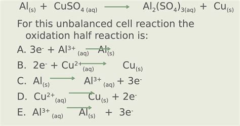 SOLVED: Al(s)+CuSO4(aq) Al2(SO4)3(aq)+Cu(s) For this unbalanced cell ...
