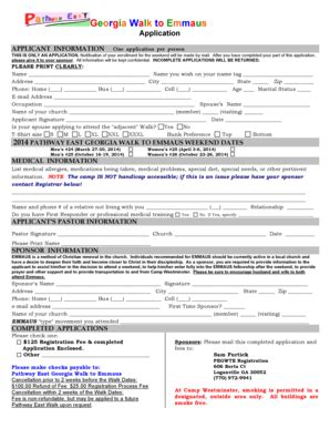 Fillable Online Walk Application - Pathway East Georgia Walk to Emmaus ...