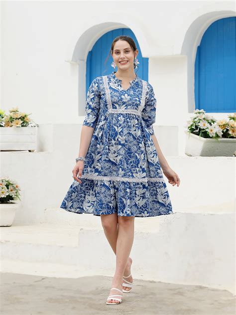 Stylum Women's Tropical Printed Cotton A-Line Dress (DRSOCEAN) – stylumin