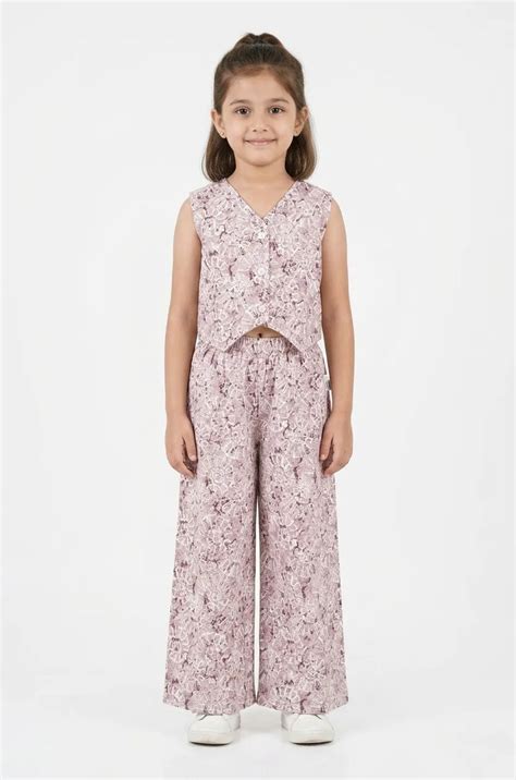 Girls Mauve & White Floral Printed Pure Cotton Co-ord Set – The Weavers ...