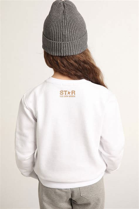 Girls’ white sweatshirt with gold maxi star on the front | Golden Goose