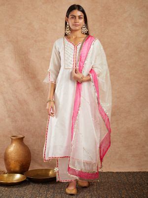 Buy JS LABEL White And Pink Gota Organza Dupatta Online