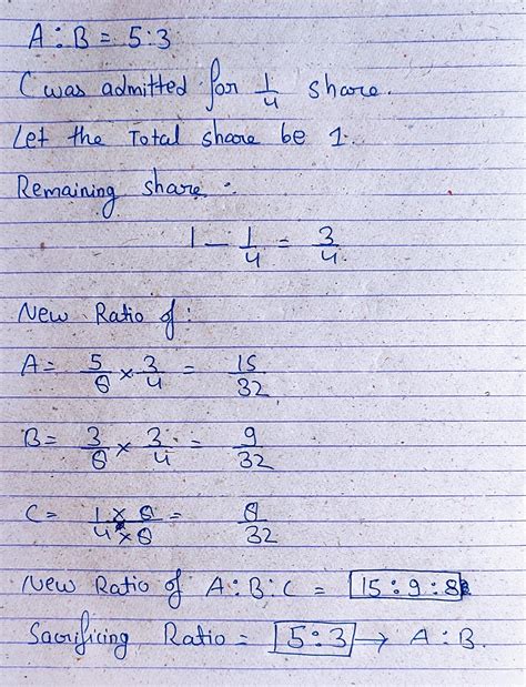 A and b are partners sharing profits and losses in the ratio of 5:3 ...