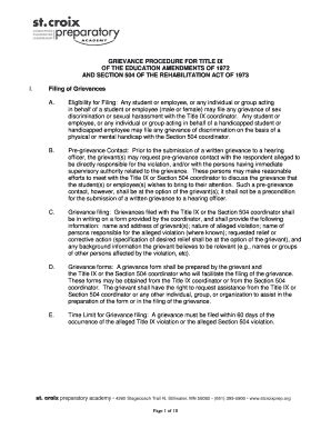 Fillable Online GRIEVANCE PROCEDURE FOR TITLE IX Fax Email Print ...