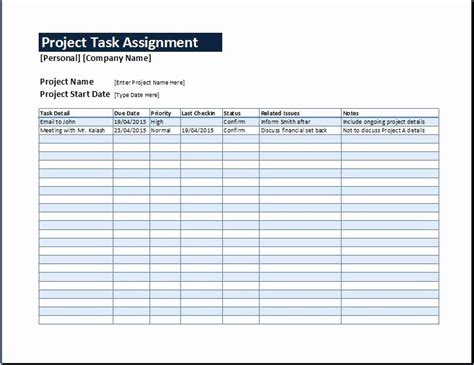 Project Task List Template Excel
