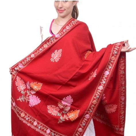 Maroon color kashmiri sozni work embroidered stole enriched