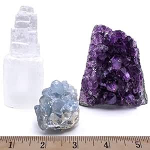 Buy Healing Crystal (3 Pc Set): Standing Amethyst, Celestite Cluster ...