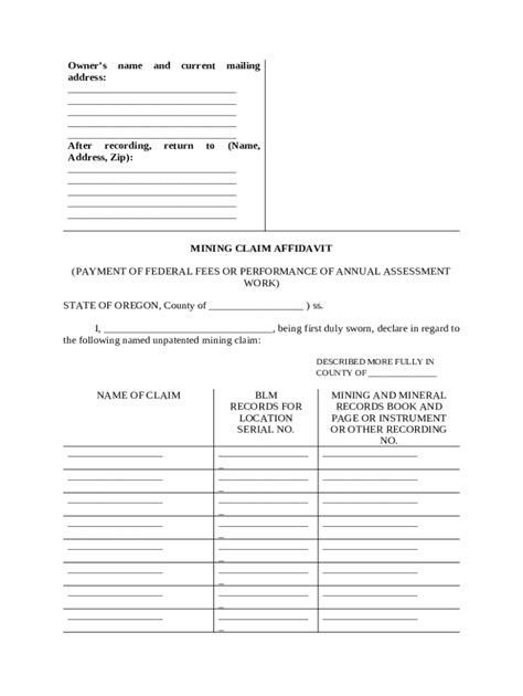 Mining Claim Affidavit - Blank Fillable Template | Fill Out, Print ...