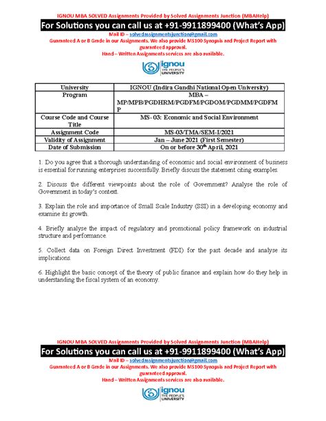 MS03 Economic and Social Environment JAN 2021 - IGNOU MBA SOLVED ...