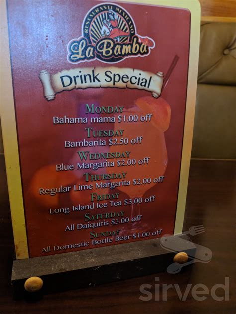 La Bamba Mexican Restaurant menu in Greensboro, North Carolina, USA