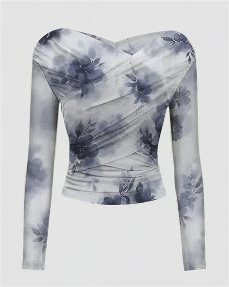Floral Print Mesh Fitted Top in Multi - Littlebox India
