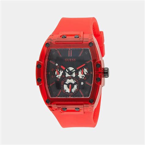 Guess Men Quartz Red Dial Analog Silicone Watch GW0203G5 – Just In Time