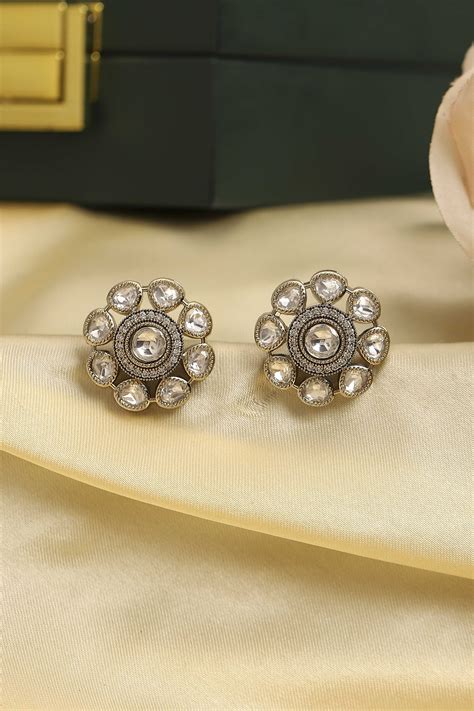 Buy Silver-Toned Gold Plated Brass Floral Stud Earrings Online at Biba ...