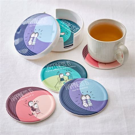 Buy Melina Happiness Set of 6 Melamine Printed Coasters from Home ...