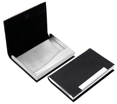 Storite 2 Pack PU Leather Steel Business Visiting Name Card Holder for ...