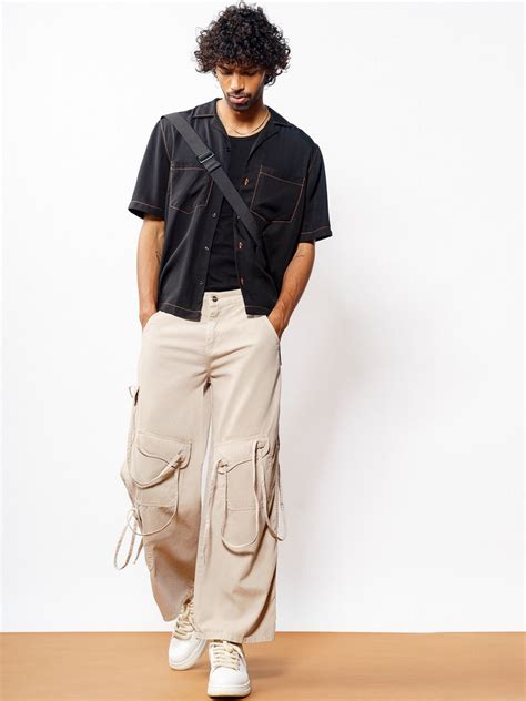 FREAKINS Men Cream-Coloured Wide Leg High-Rise Mildly Distressed Jeans ...