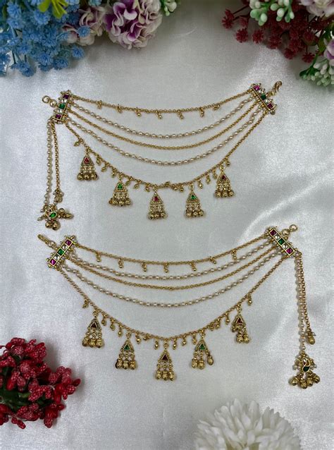 Meena Pachi kundan Ear Chain – Kaushalya Art Jewellery