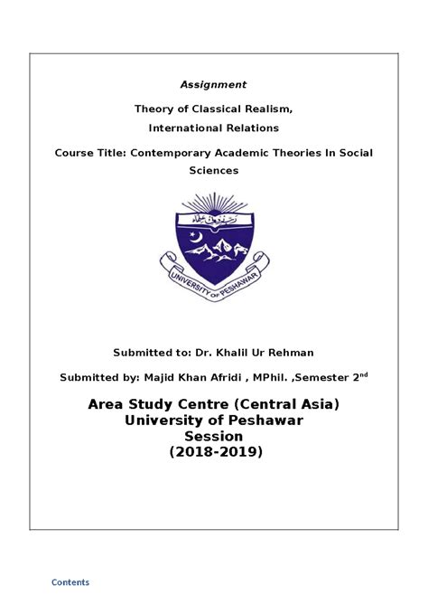 Classical realism international relation - Assignment Theory of ...